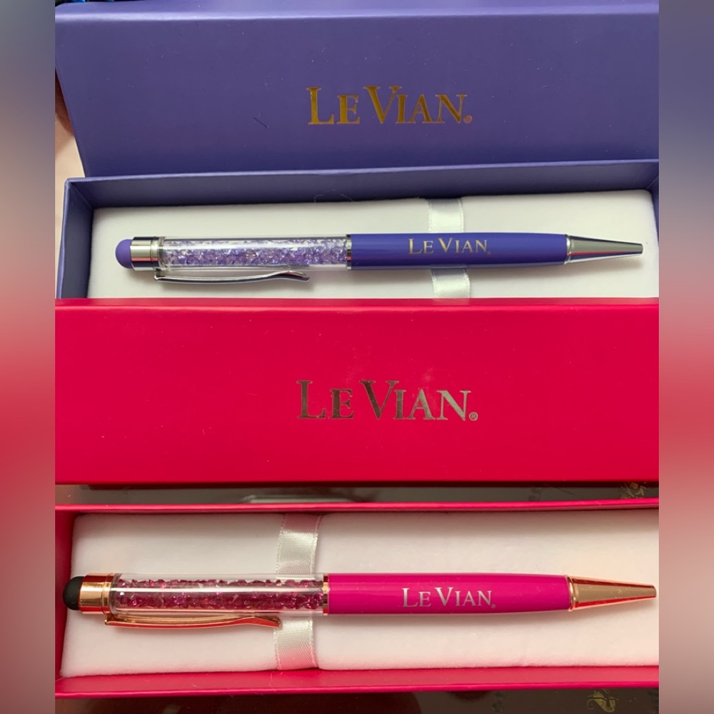 Authentic Rare LeVian Stylus Crystal Themed Pens - 2 Pens w/ 2 LeVian Pen Boxes